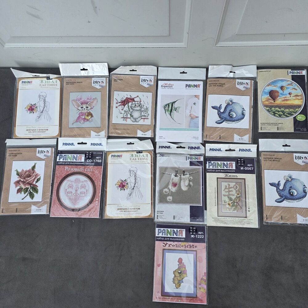 Lots Of 14 DIY Cross Stich Embroidery Kit Panna W/ Fabric, Thread & Needle